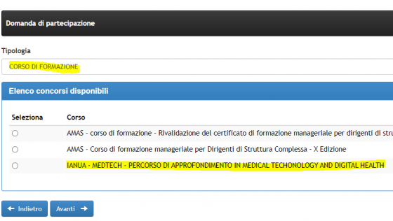 Procedura presentazione domanda